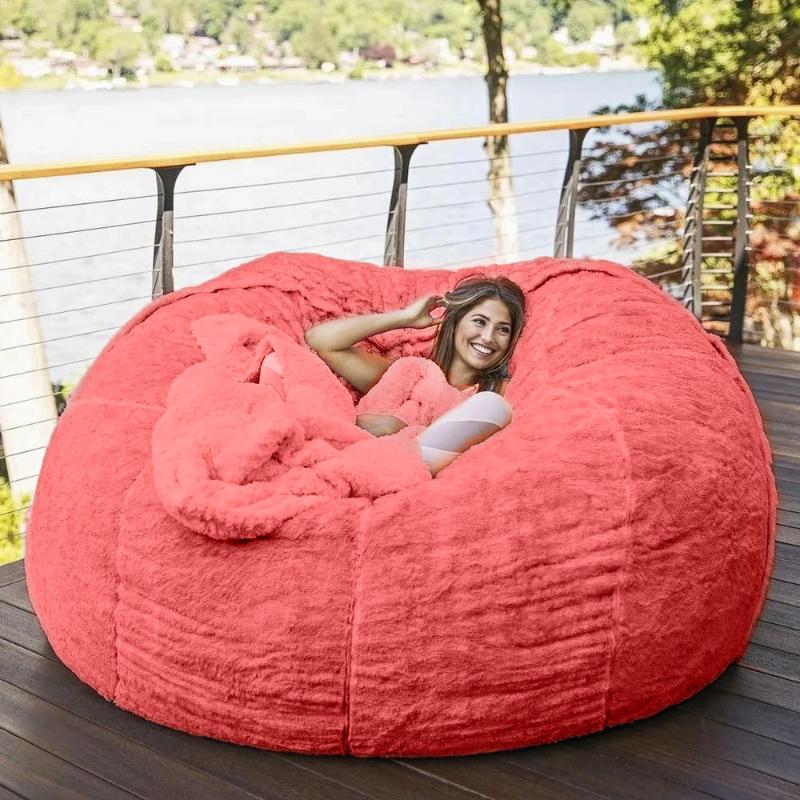 

Camp Furniture Drop 180cm Giant Fur Bean Bag Cover Living Room Big Round Soft Fluffy Faux BeanBag Lazy Sofa Bed