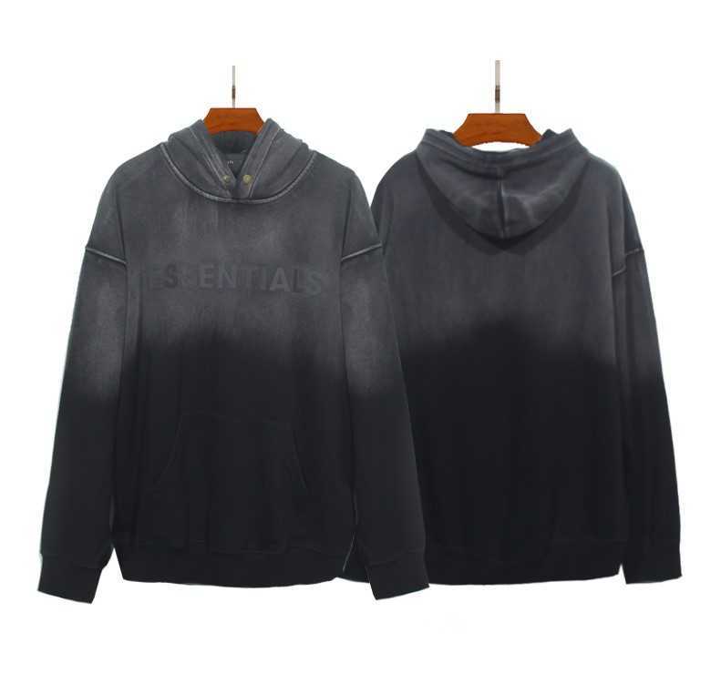 

brand fog Chao essentials new double line high street men's and women's same old washed Hoodie, Retro black