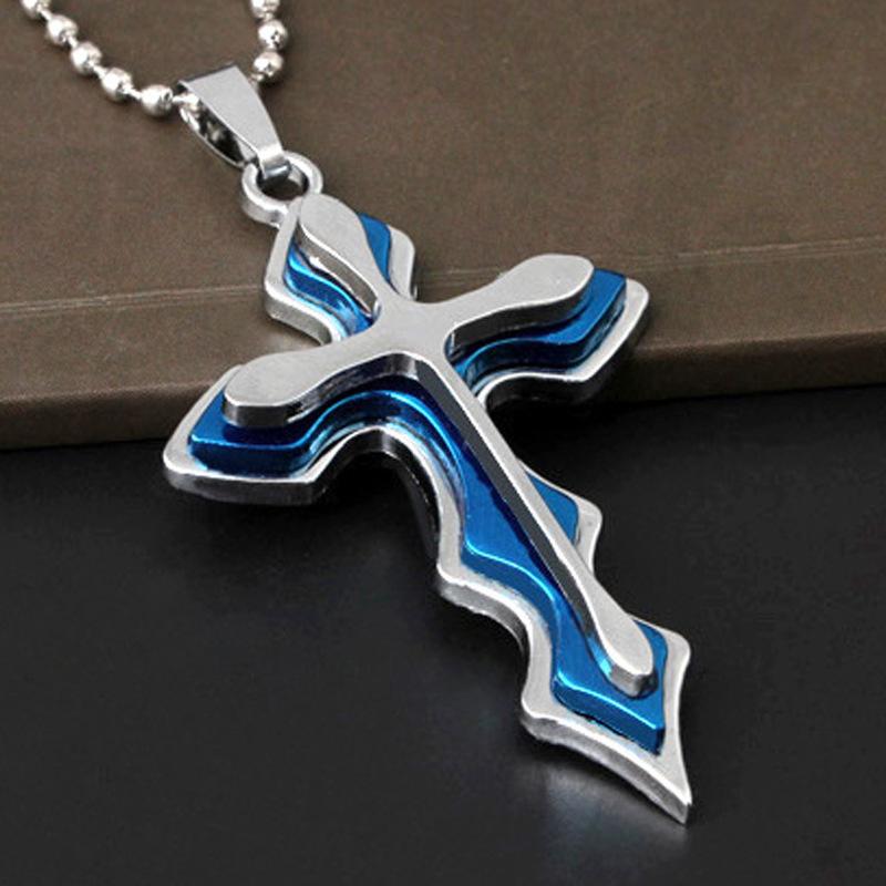 

Pendant Necklaces Fashion Necklace Men Creative Cross Blue Silver Color Stainless Steel Chain Jewelry Gifts For Women