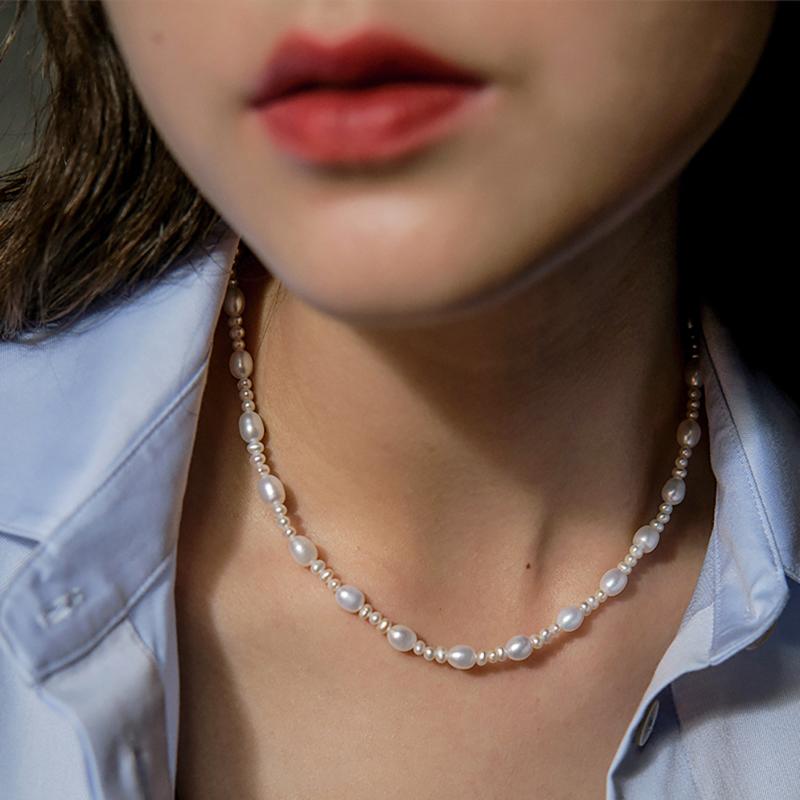 

Chokers Trendy Pearl Jewelry Daily Beaded Freshwater Handmade Choker Dainty Stainless Steel Casual Irregular Milky Beads Necklace