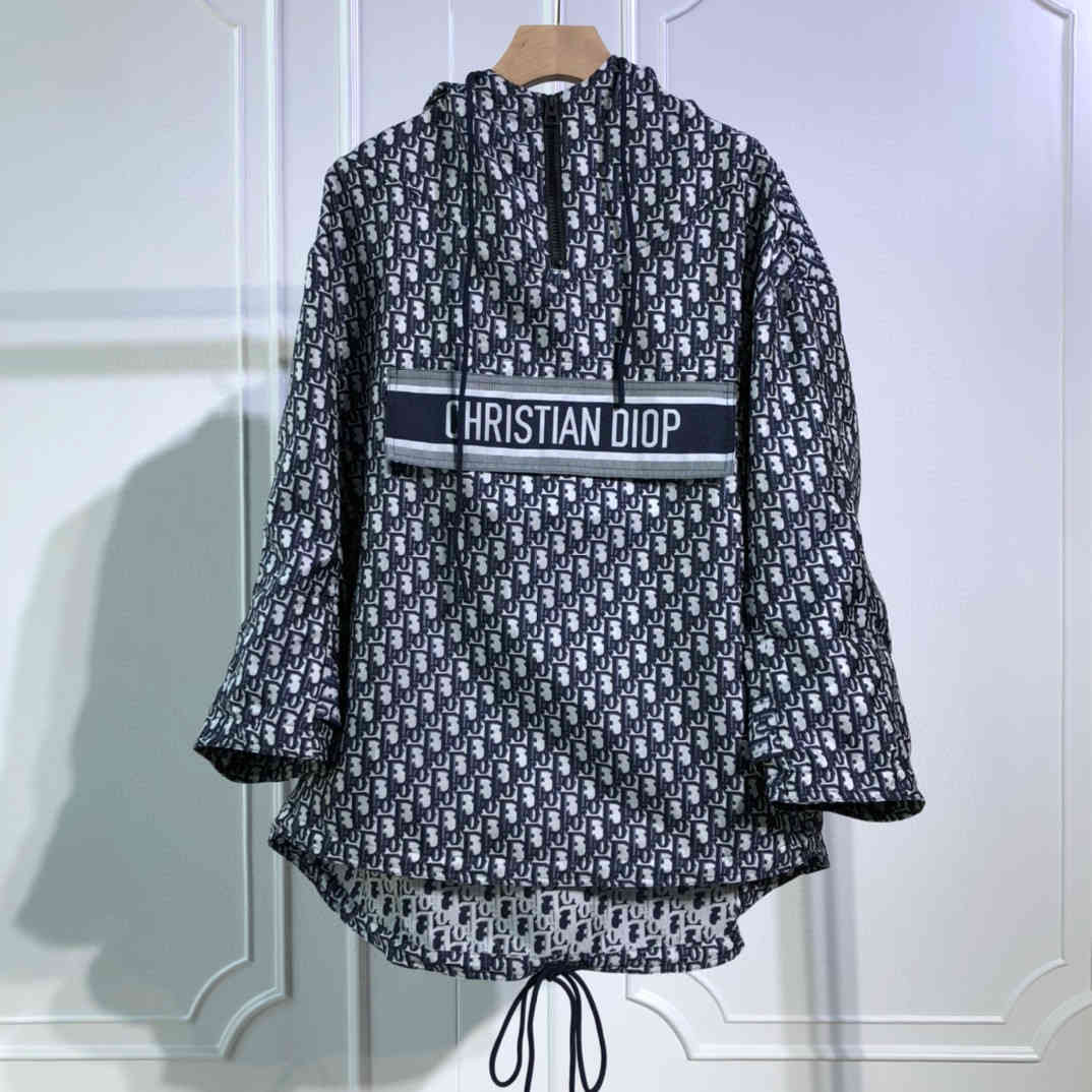 

Bindio loose hooded jacket CD full body printed letters jacquard casual half zipper men's and women's jackets, White;black