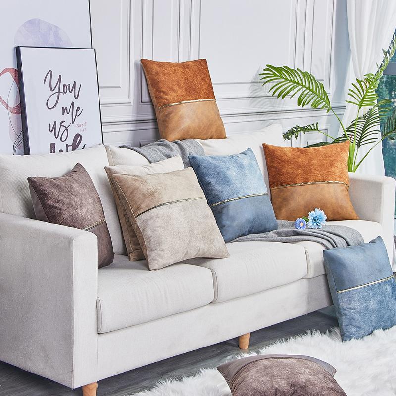 

Cushion/Decorative Pillow Technology Cloth Solid Color Cushion Cover Imitation Leather Case Throw With Zipper Home Decorative, Beige