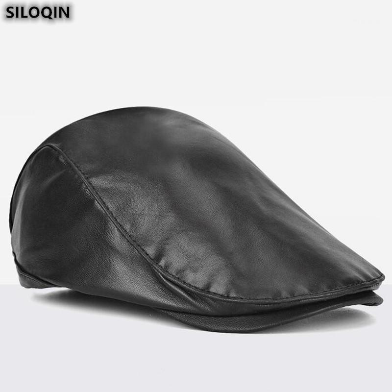 

SILOQIN Trend Fashion Sheepskin Berets Autumn Winter Men's Thin Genuine Leather Hat Personality Snapback Tongue Cap New Gorras1, Blue;gray