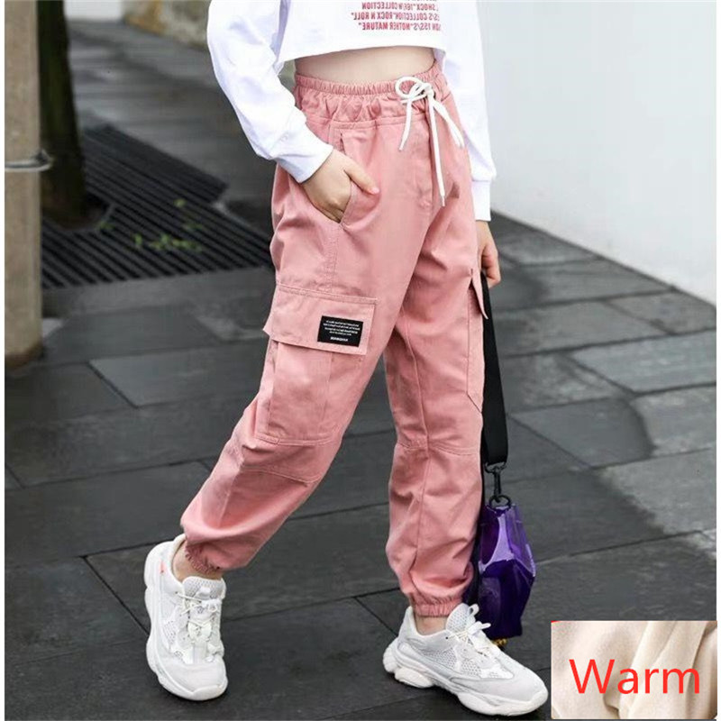 

Trend Clothing Girls Pants Cotton Velvet Cargo Pants Multi-pocket Girls Sweatpants Winter Warm Harem pants Kids Children 10 12 T, Khaki