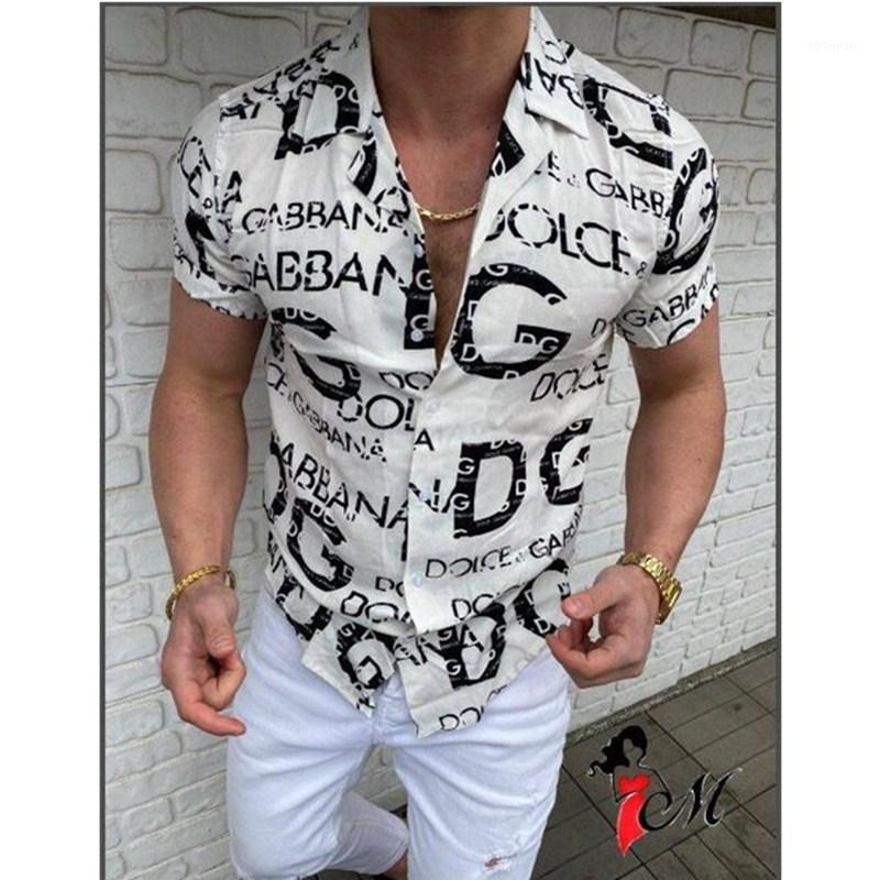

Style Letter Printing Shirt Summer Slim Fit Men's Fashion Short Sleeve 2021 Hawaii Casual Shirts Male Clothing -3XL1, Ok14