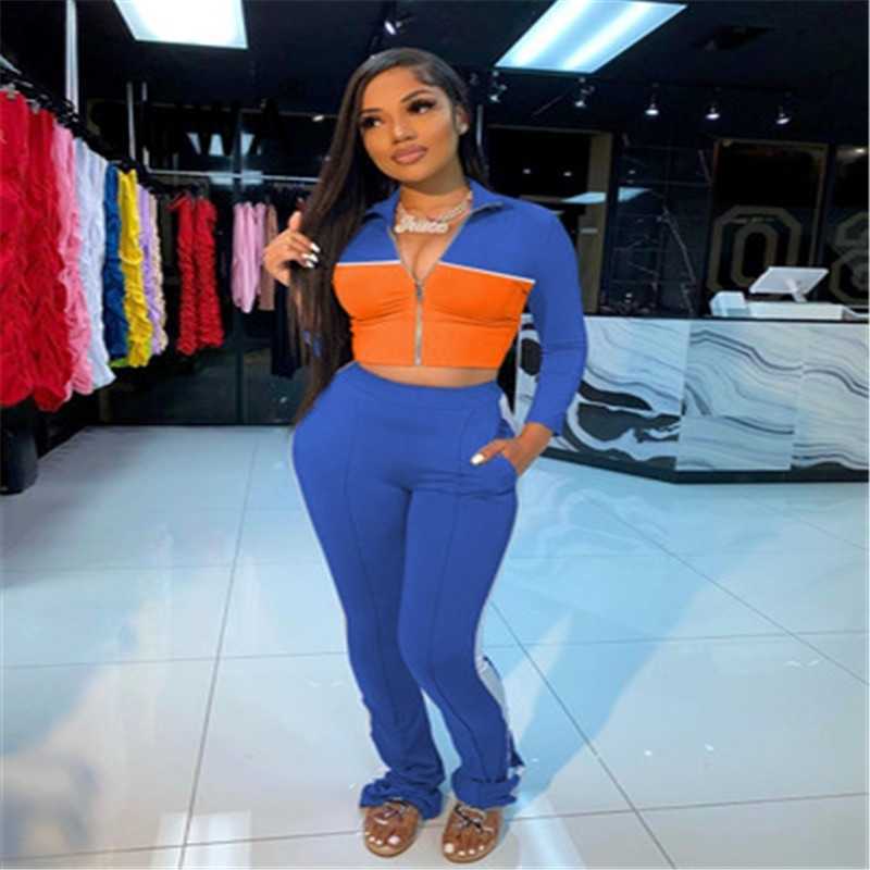

Tracksuit Two Piece Outfits Women Lounge Wear Set Long Sleeve Slim Crop Top + High Waist Pants Legging Tie Dye Sweat Suit 210525, Blue