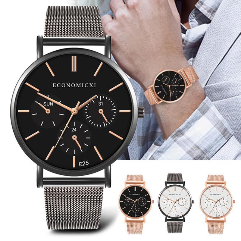 

Wristwatches ECONOMICXI Large Dial Watch For Men Luxury Dynamic Analog Steel Strap Quartz Wrist Reloj De Hombre