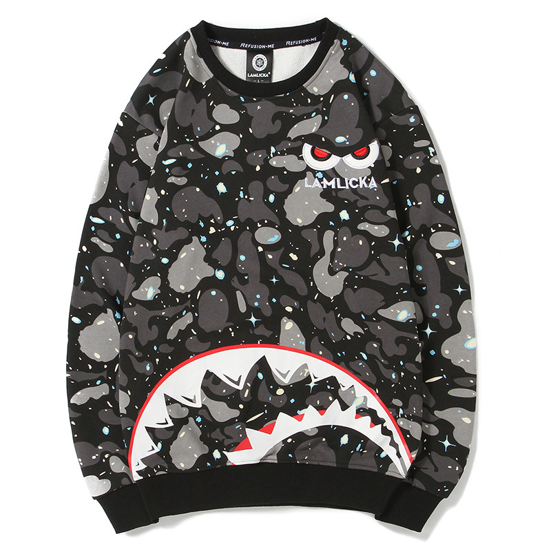 

hoodie Arrival Full Shark Camouflage Youth Pullovers Short Cotton Casual O-neck Print Hip Hop None Sweatshirt 9v5s, Black