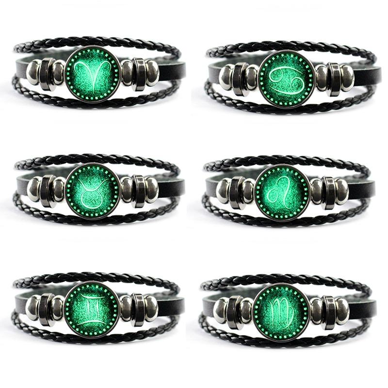 

Charm Bracelets Creative Luminous 12 Constellations Multilayer Leather Woven Bracelet Starry Sky Vintage Punk Fashion, Golden;silver