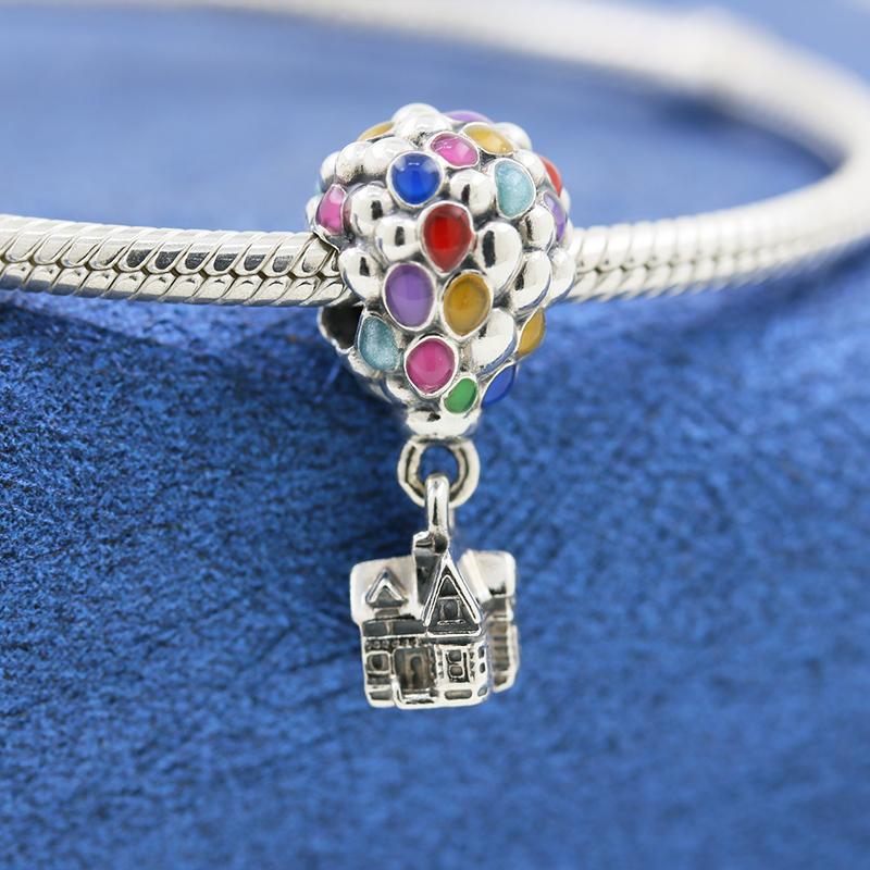 

925 Sterling Silver Cartoon Type Flying House Dangle Charm Bead Fits European Style Jewelry Charm Bracelets and Necklaces
