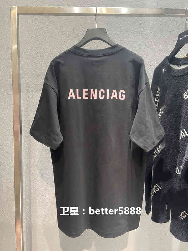 

Hot Selling Tide Brand Balencia22ga Chao Brand 21ss New Back Letter Printing Round Neck Short Sleeve Men's T-shirt Women's Ins Net Red Same Style, Pink