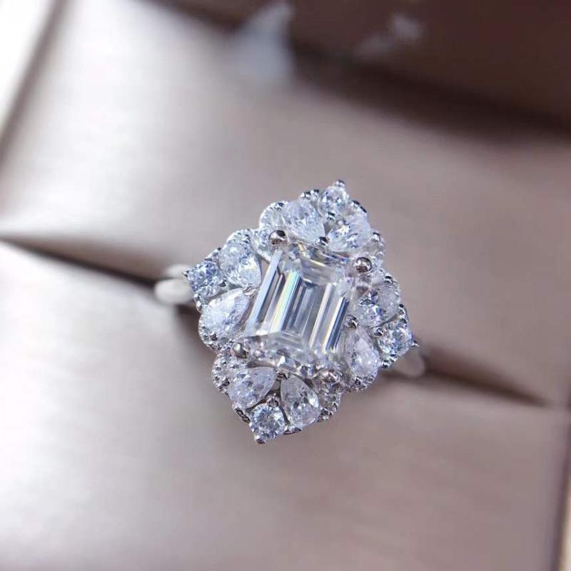 

Cluster Rings Moissanite, 1 S Super Luxury Style Square Gem Rare RING 925 Silver, Golden;silver