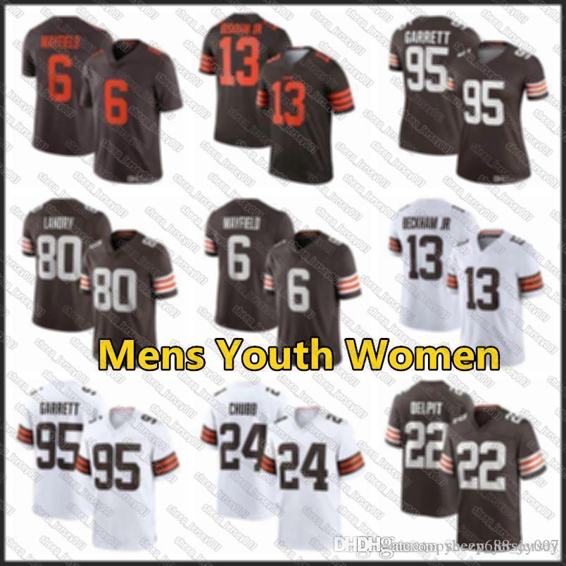 

Men Cleveland 13 Odell Beckham Jr 2020 New Custom Brown 6 Baker Mayfield 95 Myles Garrett Landry 24 Nick Chubb Football jersey, Black;red