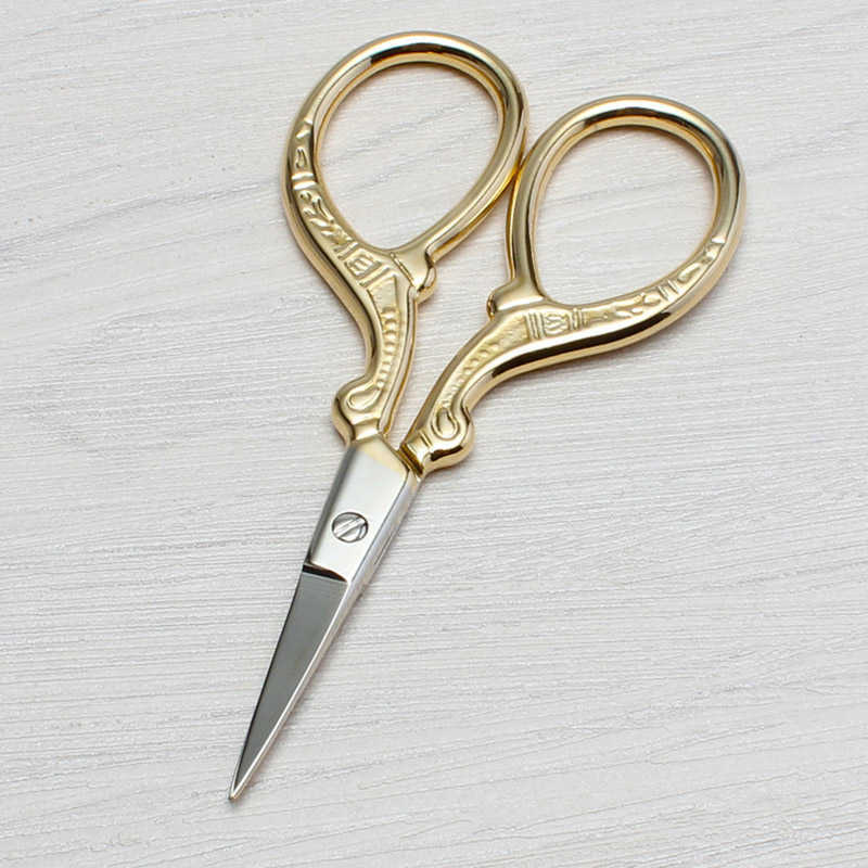 Stainless Steel Handmade Scissors Round Head Nose Hair Clipper Retro Gold Plated Household Tailor Shears For Embroidery Sewing Beauty Tools