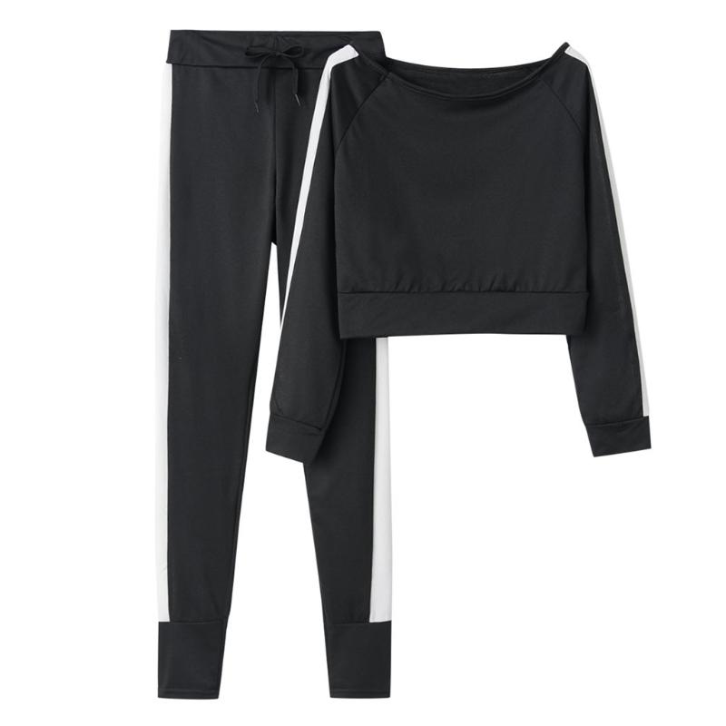

Gym Clothing Casual Women' Tracksuit Tights Sportswear Fitness Suit For Female Workout Two Piece Jumpsuit Long Sleeve Crop Top#3, Blue