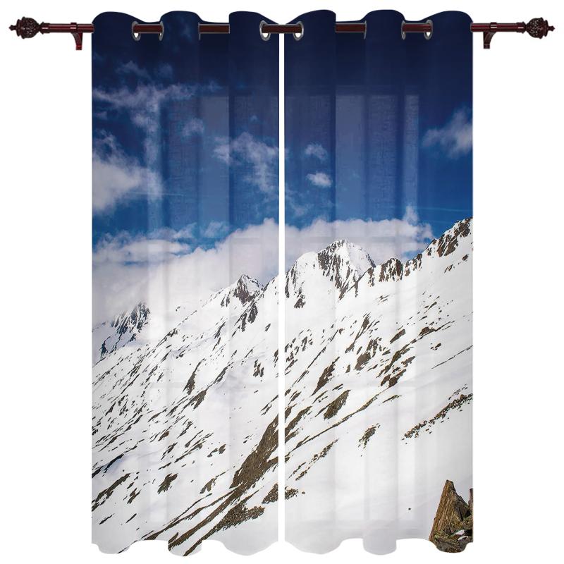 

Luxury Modern Window Curtains Mountains Snow Landscape Bedroom Living Room Dining Decoration Translucent Beautiful Curtain & Drapes