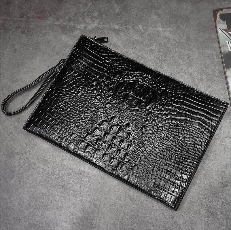 

Factory wholesale men bag street trend crocodile pattern mens hand clutch multi-functional leather file bags no fashion leathers wrist handbag, Black(boutique box)