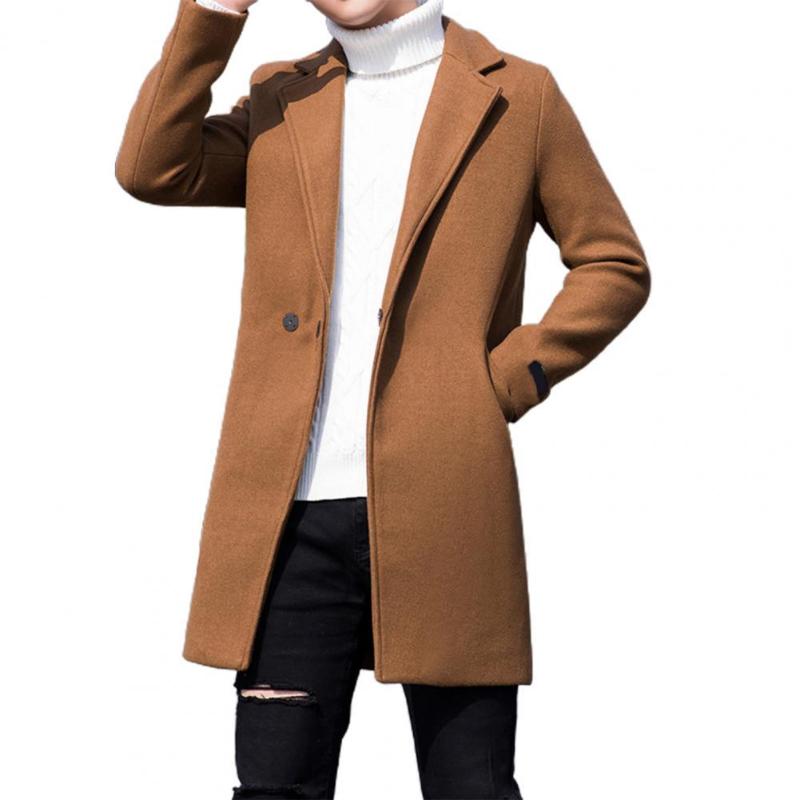 

Men's Trench Coats Men Coat Single Button Korean Style Autumn Winter Thick Slim Windbreaker For Daily Wear, Tan;black