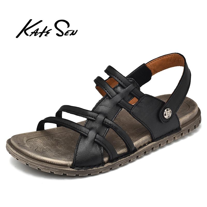 

Sandals KATESEN 2021 Summer Men Genuine Leather Comfortable Slip-on Casual Fashion Slippers Zapatillas Hombre, Black