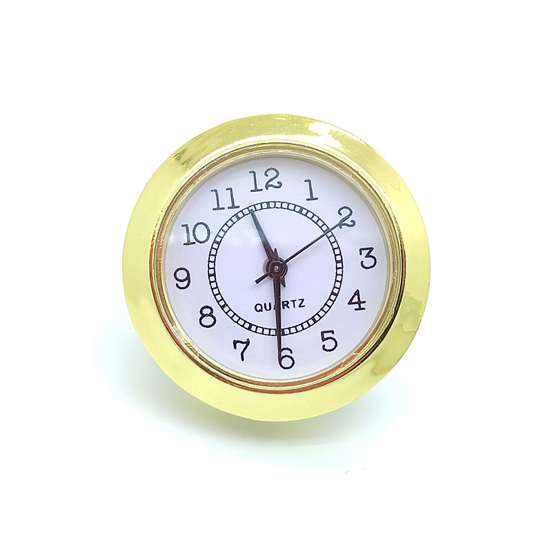 

2 Pieces Gold Rim Diameter 39MM Mini Round Clock Insert Movement Built - in Arbic Numerals for DIY