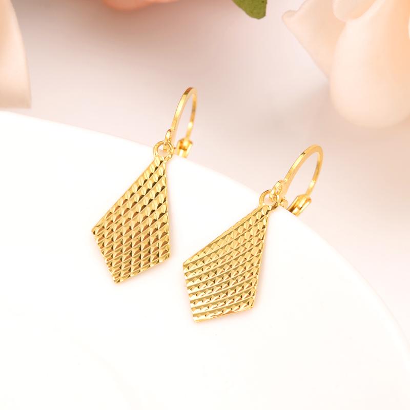 

Dangle & Chandelier 18 K Pure Solid Fine G/F Yellow Gold Earring Real Italy Flash Resplendent Fashion Arrival Rhombus Elegant