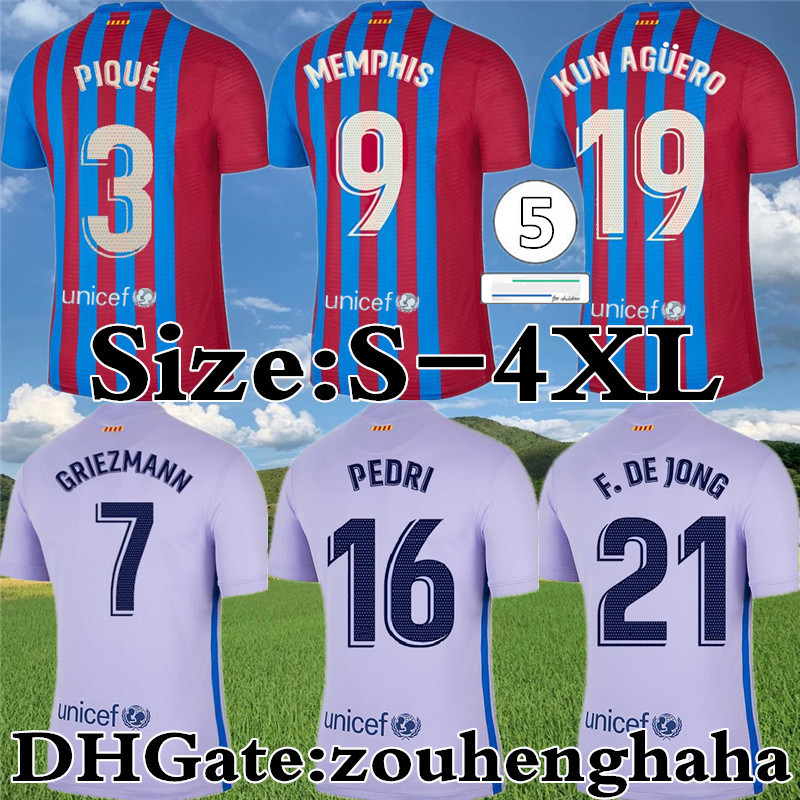 

Camiseta BARÇA MEMPHIS Soccer Jerseys 2021 22 KUN AGUERO MESSI RIQUI PUIG maillots foot PEDRI ANSU FATI GRIEZMANN DE JONG COUTINHO Football shirt Kit Size S-4XL, Third