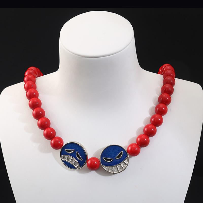 

Pendant Necklaces Anime One Piece Portgas D Ace Red Beads Necklace Chain Choker White Beard Pendants & Cosplay Charm Jewelry, Silver