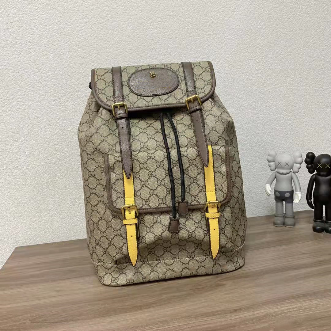 

High Quality Leather Christopher Backpack Luxurys Designer knapsack Men Women Classic Flowers Plaid Schoolbag Satchel Back pack, Khaki