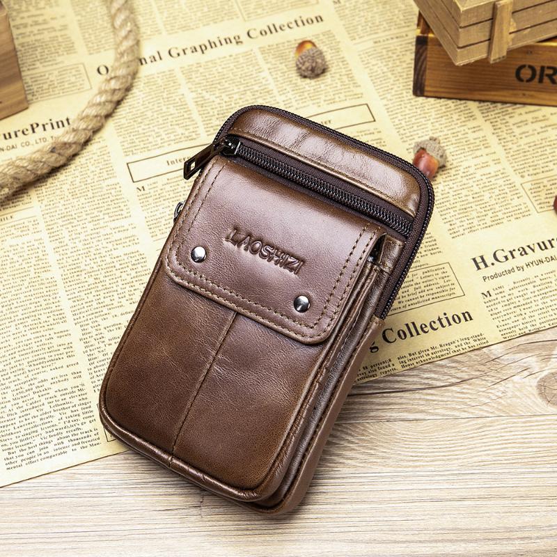 

Waist Bags LAOSHIZI LUOSEN Men's Belt Bag Genuine Leather Shoulder Male Phone Purse For IPhone Samsung, Sky blue