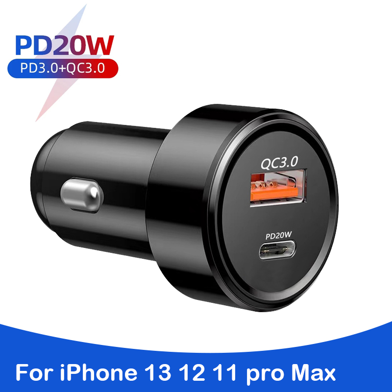 

20W Super Fast Car Charger Adapter with Dual USB Ports Type C PD For iPhone 13 12 11 Pro Max Samsung Galaxy S22 S21 Plus