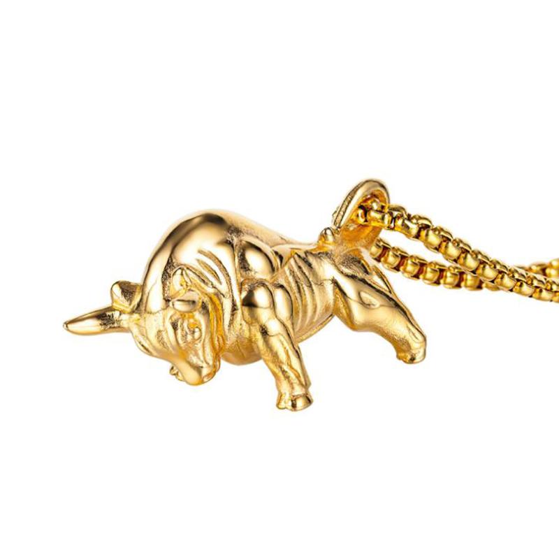 

Chains Stainless Steel Gold Taurus Cattle Punk Rock Animal Pendant Necklace Jewelry Gift For Him With Chain