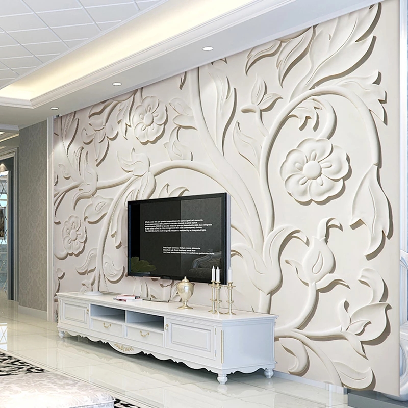 Custom 3D Photo Wallpaper Stereoscopic Relief Flower Leaf Pattern Murals European Living Room TV Backdrop Painting Waterproof-image-708621472