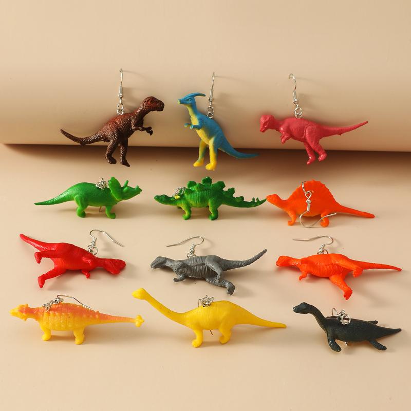 

12pcs/set Cute Resin Dinosaur Animals Dangle Drop Earrings Punk Party Cool Earring For Women Girl Funny Jewelry Bijoux Gift & Chandelier, Silver