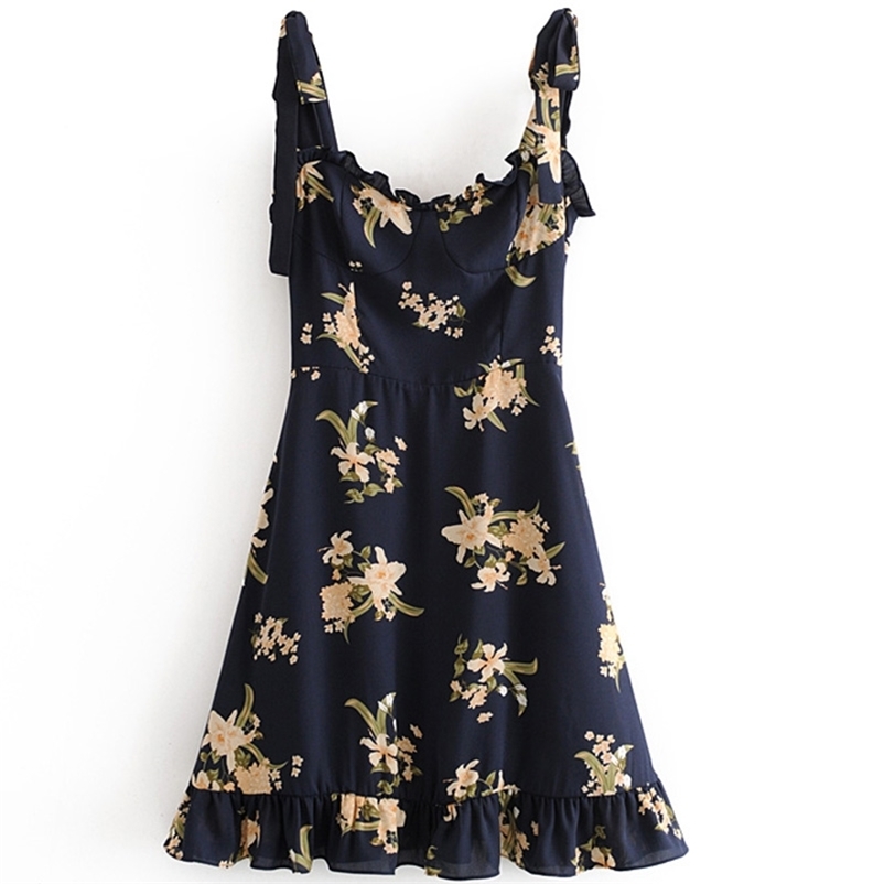 

Summer Mini Strap Dress Sey Ladies Lace Neckline Fashion Cute Sweat Soft Floral Streetwear Size  210524, As the photo