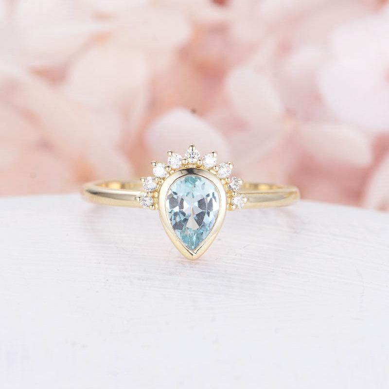 

Wedding Rings 8Seasons Fashion Women Drop Water Shaped Green/Blue Zircon With Rhinestone Engagement Elegant Ladies Jewelry