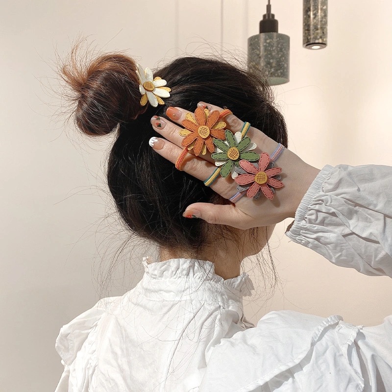 

Little Dais Hair Rope Women Fashion Pony Tails Holder PU Leather Colorful Flower Hair Jewelry Tendons 066