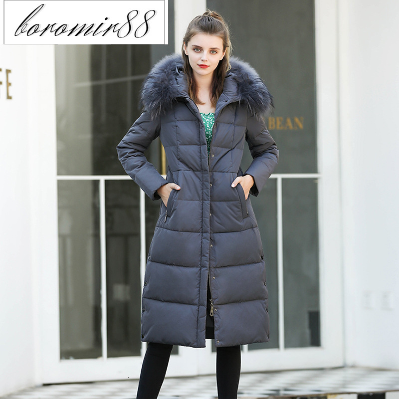 

Women's Womens Outwear 2021 Parkas winter down jacket fashion long over knee raccoon dog big hair collar slim and thickened Hooded Coat, Gray