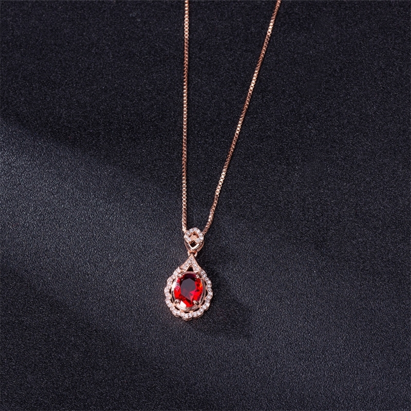

Genuine Real 14 K Rose Gold Pendant Natural Ruby Necklace Jewelry Slide Joyeria Fina Para Mujer Gemstone 14K Collares Necklaces 210319, Silver