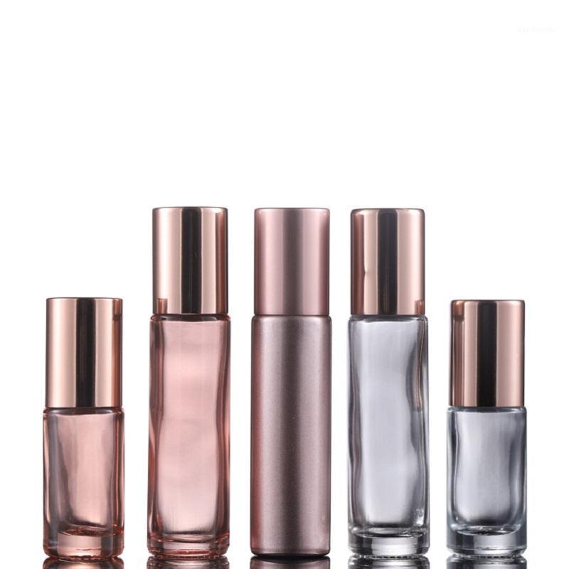 

Glass Perfume Roller Bottle Clear Rose Gold Cosmetics Refillable Roll On Bottles For Essential Oils Travel Vials 10pcs Storage & Jars
