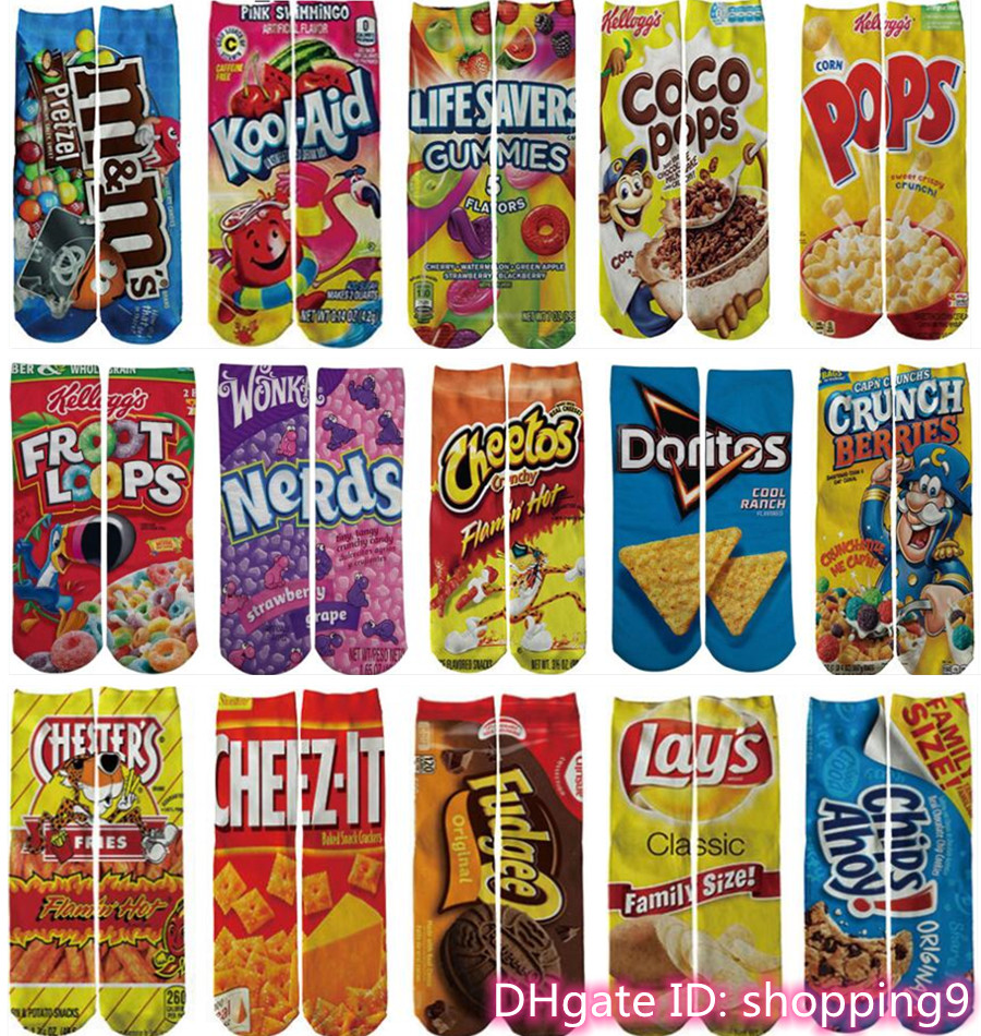 

kids -3d cartoon snacks socks printed cheerleader sports multicolors basketball stocking anime funny food pizza chips candy sock 30-47cm, Black