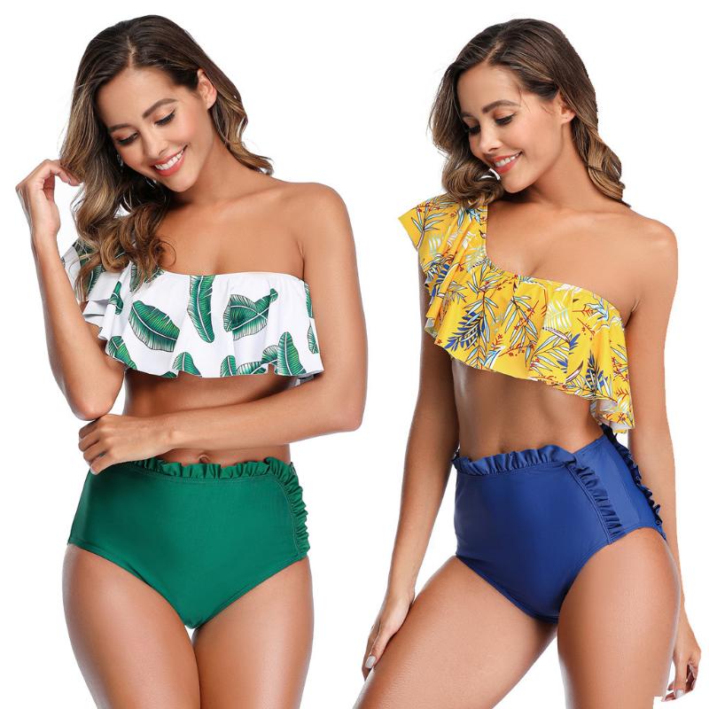 

Bras Sets 2021 Latest Womens Bathing Costume Padded One Shoulder Monokini Push Up Biquini Fashion Floral Printing Lengerie Ropa De Playa, Green