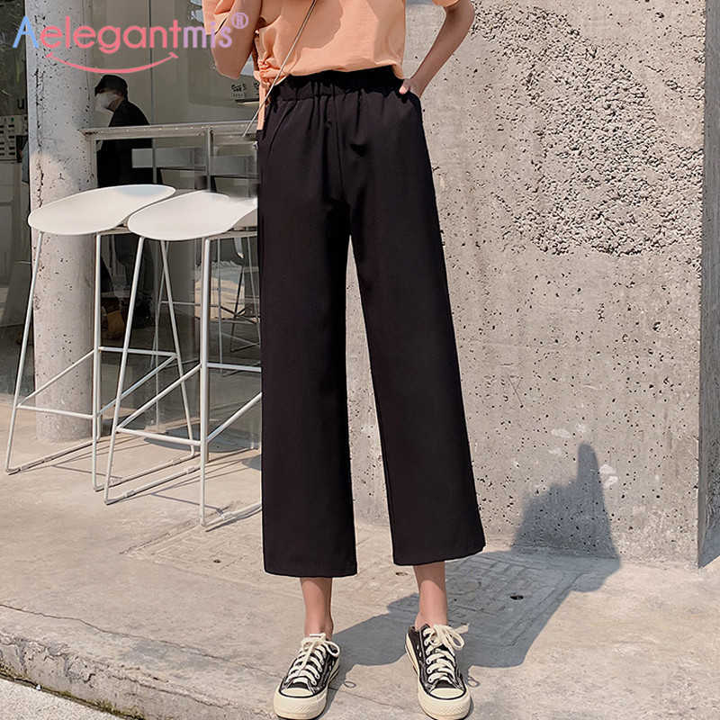 

Aelegantmis Women High Waist Wide Leg Pants Black Loose Ankle Length Female Street Casual Harem Ladies Trousers 210607