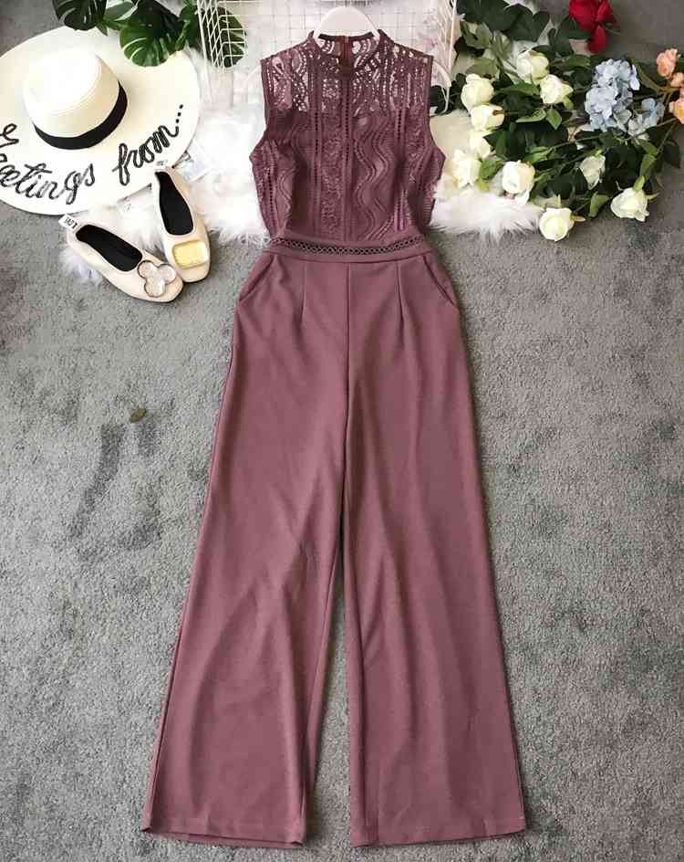Women&#039;s Jumpsuits & Rompers -monos de pierna ancha sin mangas para mujer, peto encaje calado ganchillo, cintura alta AD75-image-697319018