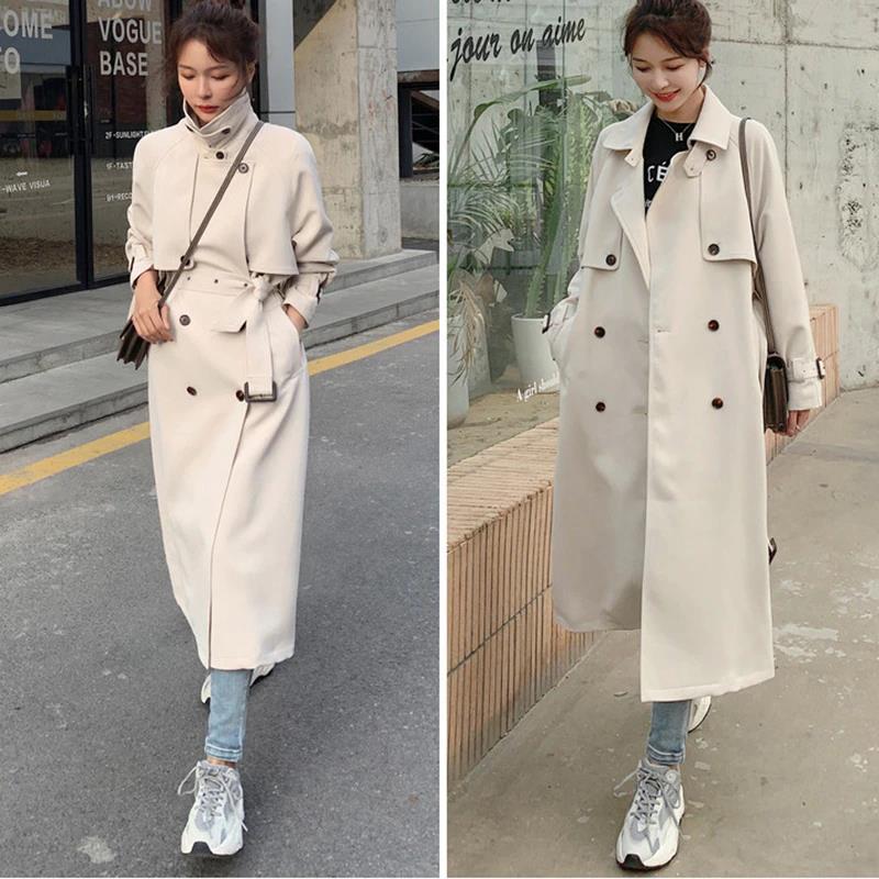 

Women's Trench Coats Coat Women Elegant Stand Collar With Belt Pick Hip Solid Beige High Street 2021 Autumn Fashion, Tan;black
