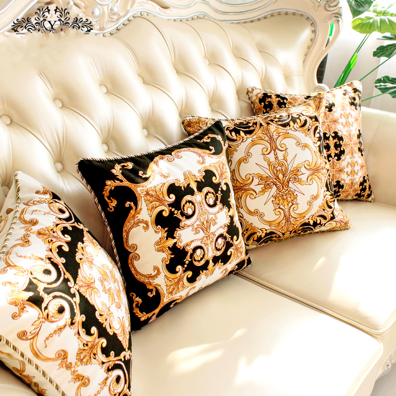 

45cm Baroque style luxury retro cushion cover sofa black white yellow velvet throw pillow cover sofa lumbar pillowcase home Deco