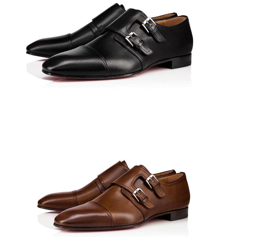 

Gentleman Dandelion Red Bottom Loafers Luxury Party Wedding Shoes Designer BLACK Genuine Leather Dress Shoess For Mens Slip On Buckles Flats
