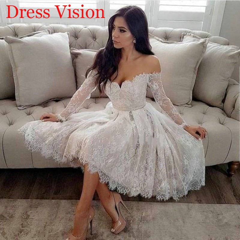 

Lace Off The Shoulder Long Sleeves Wedding Dresses Wedding Bridal Gowns Robe De Marie Vestidos De Novia, White