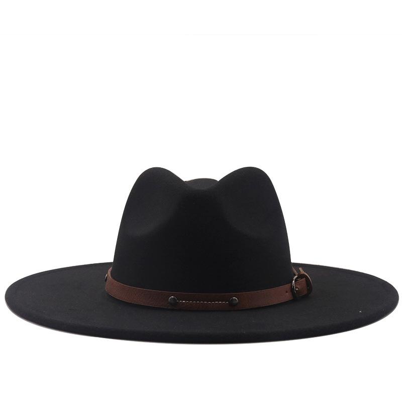 

Wide Brim Hats Women 9.5cm Large Wool Felt Fedora Chic Floppy Trilby Hat With Leather Bands Dress Wedding Jazz Top Caps