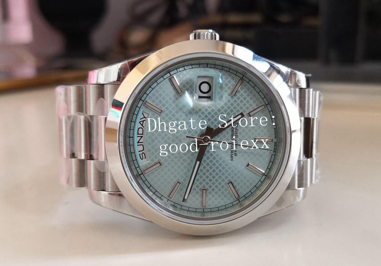 

Gents Watches For Men Green Light Blue Grid Dial Watch Smooth Bezel BP Factory Automatic 2813 Mechanical Steel Time Day Date 228206 Crystal 218206 BpF Wristwatches