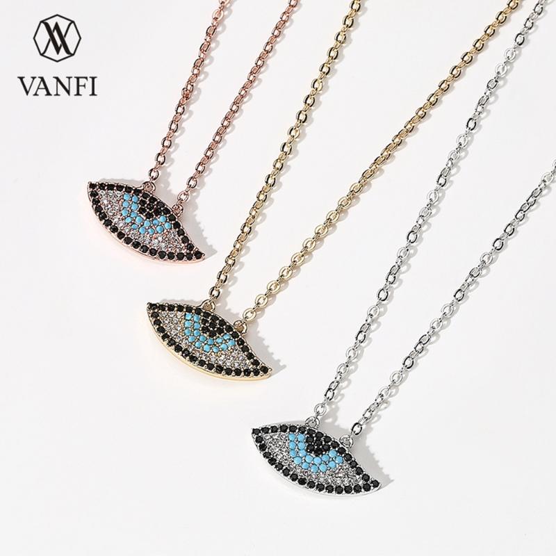 

Kfvanfi Fashion Rose Gold Color White Black Blue Stone Chain Necklace Cubic Zirconia Eyes Women Collier Femme Chains, Silver